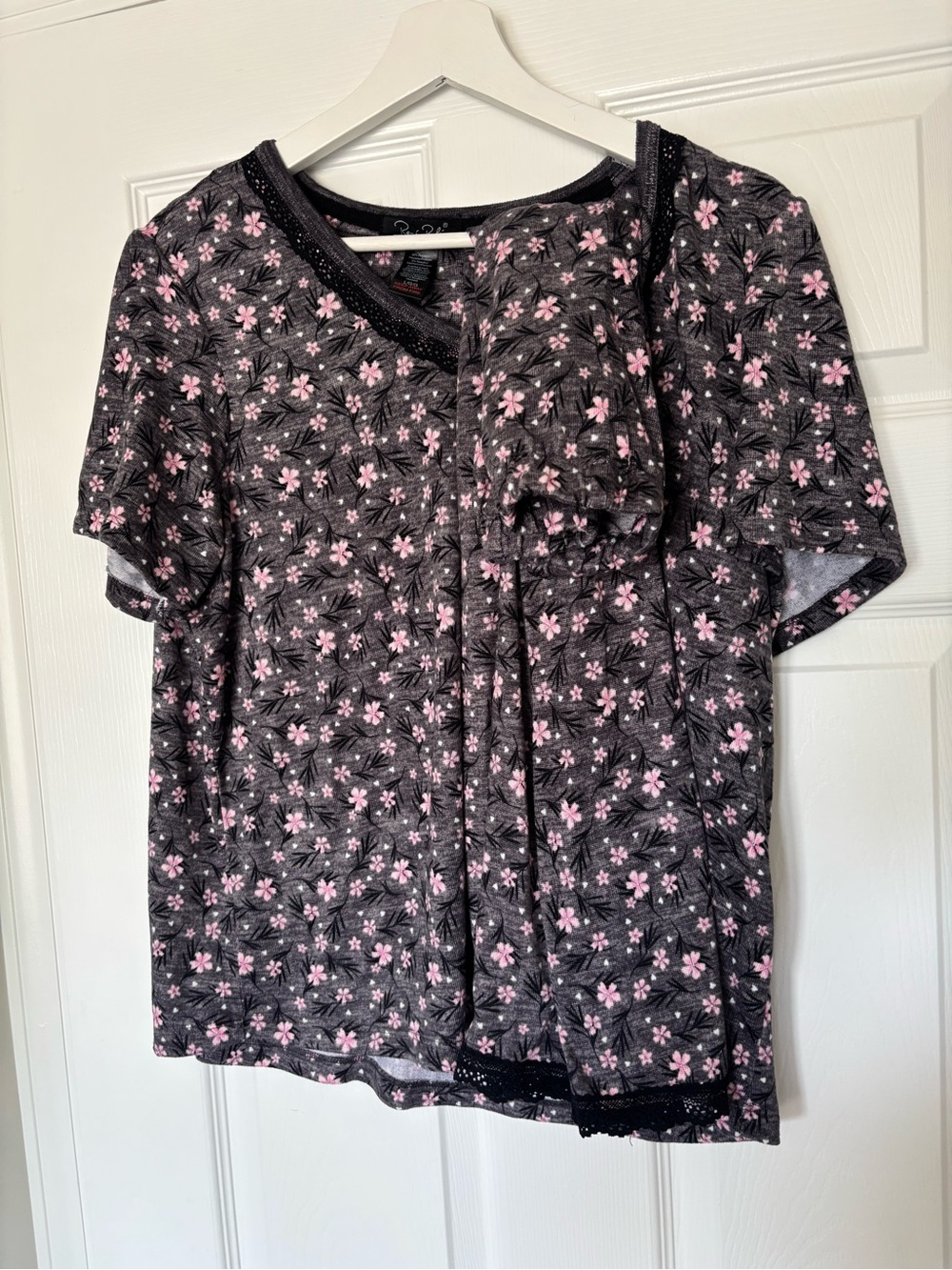 Rene Rofe Black Short Sleeve Pajama Top with Pajamas trousers